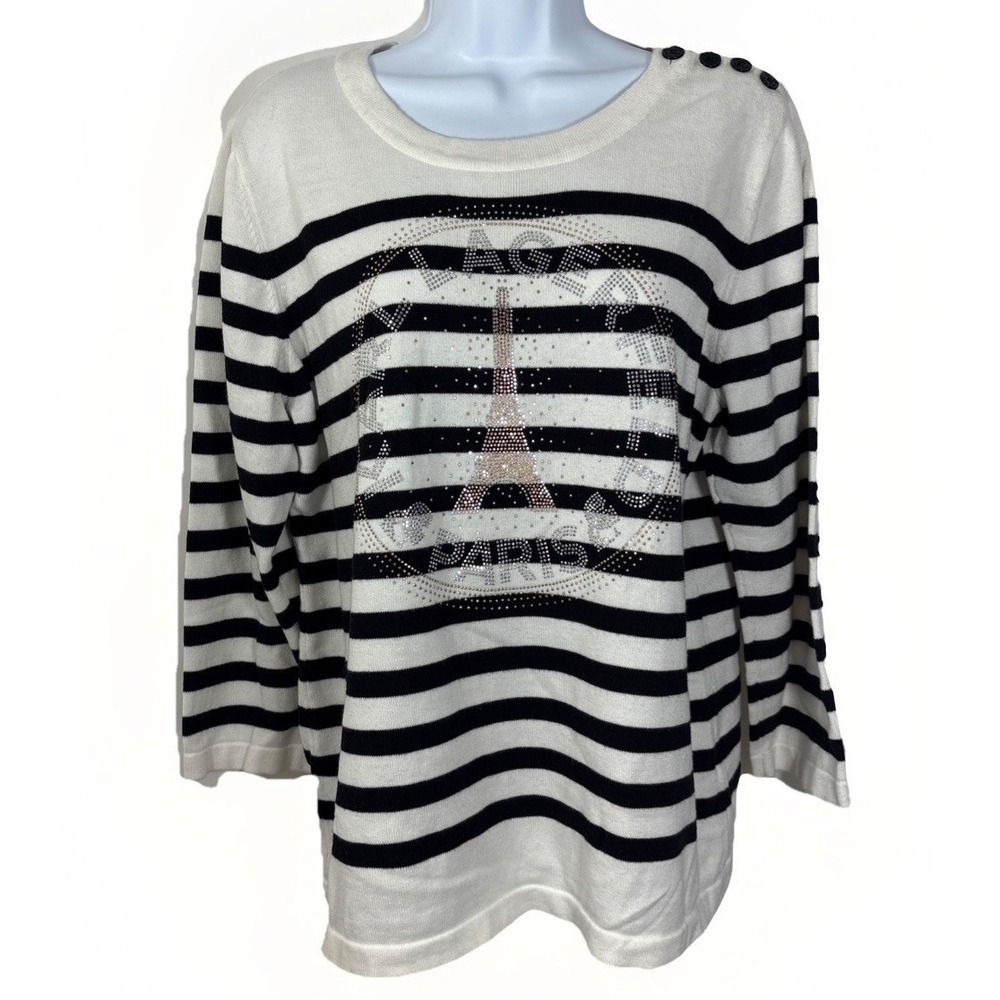 Karl Lagerfeld Paris Sweater SZ L Rhinestone Embellished Eiffel Tower Nautical